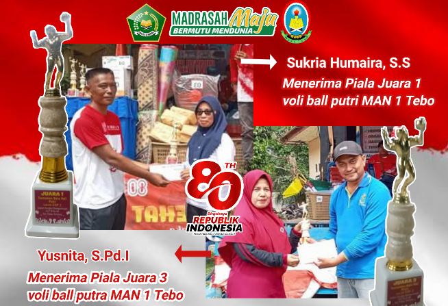 MAN 1 Tebo Raih Juara Voli Putri dan Putra, Ambil Piala di Kantor Lurah Pulau Temiang